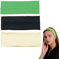 NARAMAKI Elastisches Haarband – Set mit 3 elastischen Stirnbändern, 100 % Baumwolle, für Damen und Herren (schwarz, cremefarben, grün)