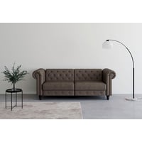 Dorel Home 3-Sitzer Felix, Schlafsofa 236 cm, (Liegefläche 108x190cm), Rückenlehne, 3-fach verstellbar, Velours, Kunstleder, Luxus-Microfaser Vintage braun