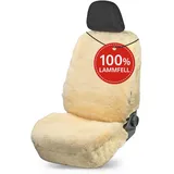 Walser Lammfell Autositzbezug Mona, 100% Lammfell Sitzbezug für Auto, 1 Stück Echtfell Sitzbezüge Auto Vordersitze, Autositzbezug Echtfell, Lammfellbezug Autositz beige