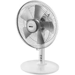 Unold Tischventilator Silverline, 3-Stufige Geschwindkeitsregelung per Tastendruck, Leistung: 25 Watt, 86810 Weiß/Silber