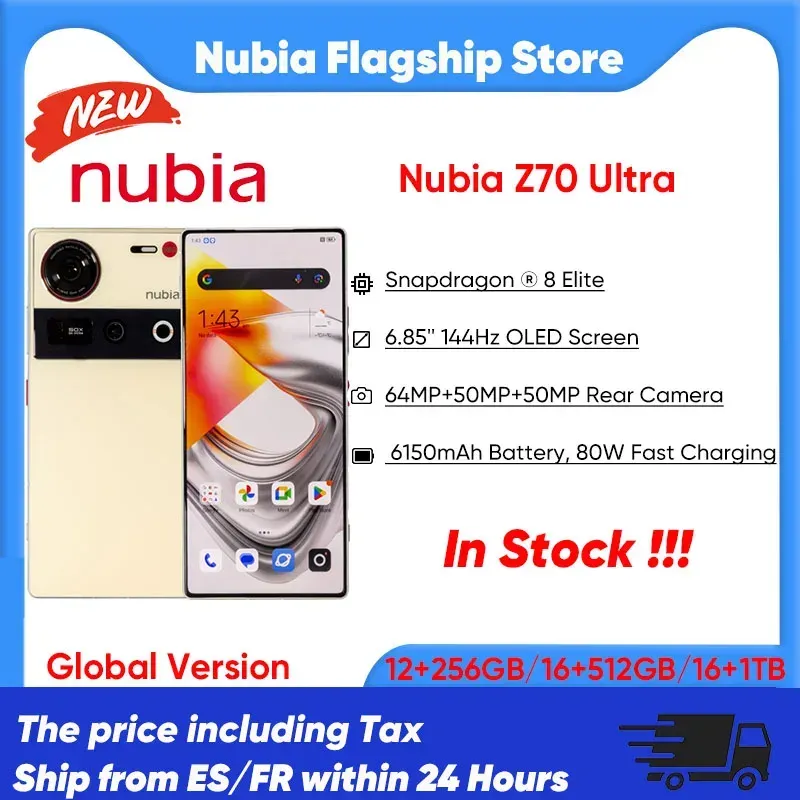 2024 Neues Nubia Z70 Ultra Snapdragon 8 Elite 5g 6,85'' 144Hz Oled-Display 80 W Schnellladung 64 MP Kamera NFC Globale Version Smartphone Google Play