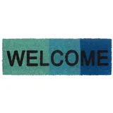 Relaxdays Fußmatte schmal WELCOME Farbverlauf Kokos/Gummi, rutschfest, BxT: 75x25 cm, blau
