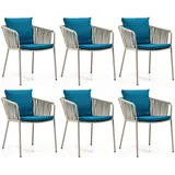 Casa Padrino Luxus Gartenstuhl 50 x 45 x 73 cm blau/grau/beige mit Armlehne