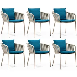 Casa Padrino Luxus Gartenstuhl 50 x 45 x 73 cm blau/grau/beige mit Armlehne