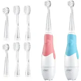 Seago 2x Schallzahnbürste SEAGO für Kinder Zahnbürste 8 Borsten rosa und blau mit Ersatzzahnbürsten - Rosa/Blau