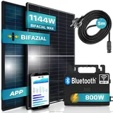 sunniva Balkonkraftwerk Black Frame BIFACIAL 1144/800W Solaranlage mit 800W Ecoflow Micro Wechselrichter 2 x 440 W