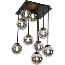 QAZQA Moderne Deckenleuchte schwarz 9-Licht mit Rauchglas - Athen I Schlafzimmer - Rund - LED geeignet G9