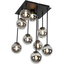 QAZQA Moderne Deckenleuchte schwarz 9-Licht mit Rauchglas - Athen I Schlafzimmer - Rund - LED geeignet G9