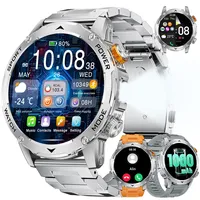 FITFLEX Smartwatch Herren, 1000mAh Akku/1.75'' HD Großes Display, Militar Smart Watch mit Bluetooth Anrufe/130+ Sportmodi/IP68 Wasserdicht Fitnessuhr mit Herzfrequenz, für Android iOS, Silber