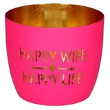 Giftcompany Madras, Windlicht M, Happy wife, neonpink/gold