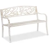 Relaxdays Gartenbank, Vögel Muster, 2-Sitzer, Vintage, Garten - Balkon, Stahl, Sitzbank, HBT: 87x127x57 cm, weiß/bronze