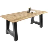 Esszimmertisch Schweizer Kante massiv & geölt Eiche 180x90 schwarz A-Gestell Lotte - Beige
