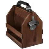 CN Fundgrube Flaschenträger Bierträger Flaschenhalter Flaschenhalter Flaschenkorb aus Holz für 6 Flaschen mit Flaschenöffner