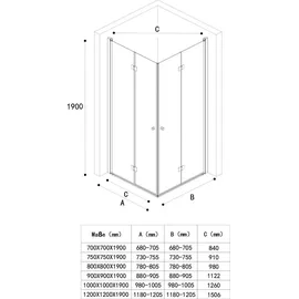 doporro Ravenna26 Eckdusche mit Falttür 120 x 100 cm Weiß Klarglas D648360641500