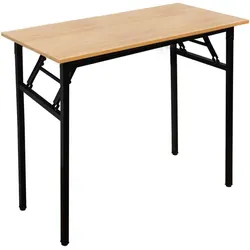 Konferenztisch, Klapptisch 80x40 cm, Schreibtisch, Robust Metallrahmen, Teak und Schwarz