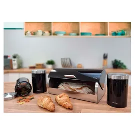 Briebe Set aus Brotkasten +3 Küchenvorratsdosen aus Robustem Edelstahl Modernes Design, Schwarz/Edelstahl