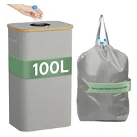 Lifewit Müllsackständer Pfandflaschen Sammelbehälter mit Bambusdeckel, Altglas und Flaschen. beige 100 l