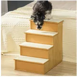 PawHut Haustiertreppe 4-stufig mit rutschfester Matte (Katzentreppe, 1-St., Hundetreppe), Rutschfeste Stufen mit abnehmbaren Teppichen beige