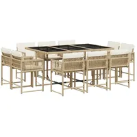 VidaXL 11-tlg. Garten-Essgruppe mit Kissen Beige Poly Rattan