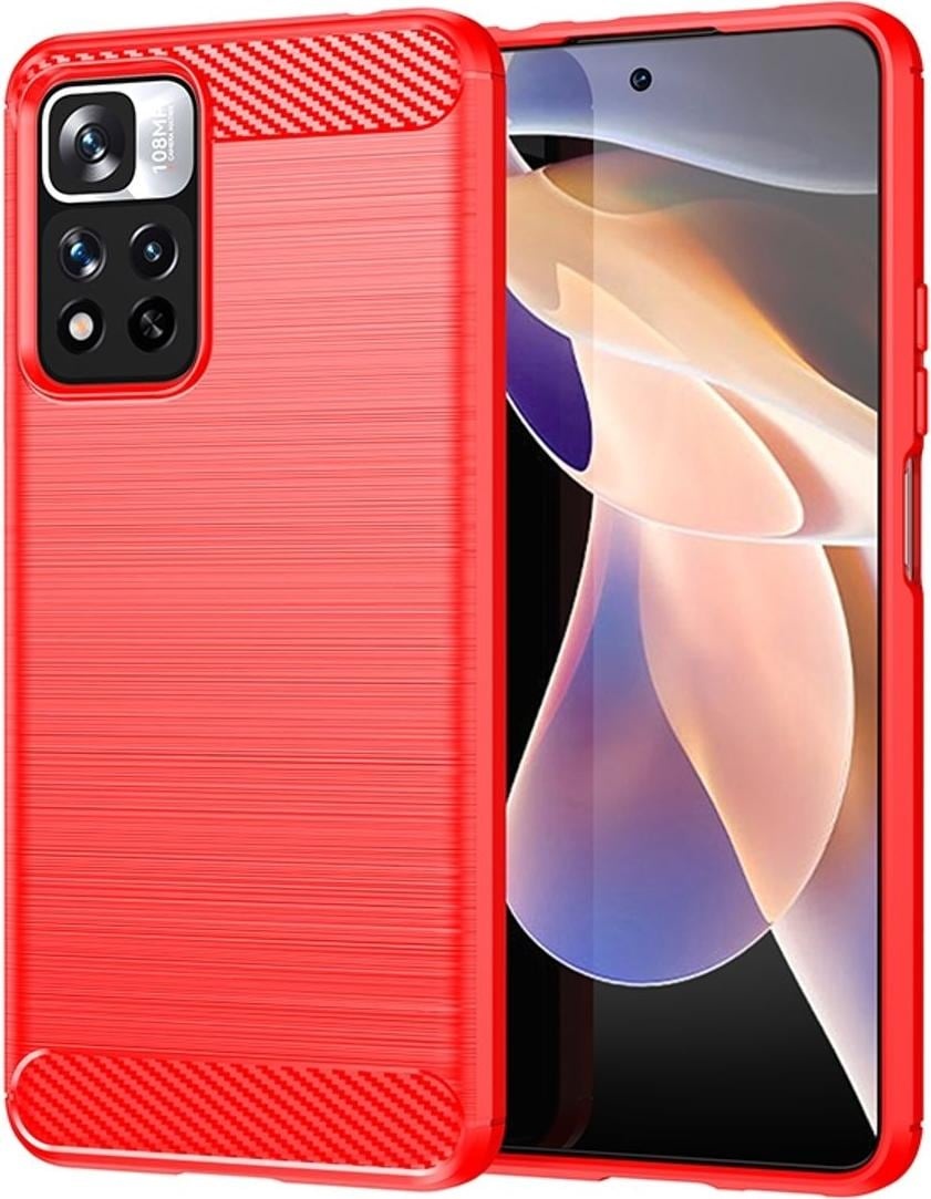 König Design Hülle Handy Schutz für Xiaomi Sony Samsung Case Cover Bumper Carbon Optik Etuis (Xiaomi Redmi Note 11 Pro+, Xiaomi Redmi Note 11 Pro), Smartphone Hülle, Rot