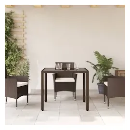 vidaXL Gartentisch mit Glasplatte Braun 90x90x75 cm Poly Rattan