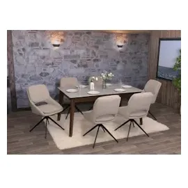 Mendler 2er-Set Esszimmerstuhl HWC-N73, Küchenstuhl, drehbar Auto-Return, Stoff/Textil Boucle (540g/m2) Öko-Tex ~ Beige