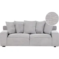 Beliani 3-Sitzer Sofa Cord hellgrau mit 5 Dekokissen breite Armlehnen VISKAN