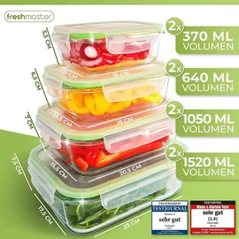 Fresh Master Frischhaltedose Glas Set 16-tlg. Borosililatglas, (2 x 370 ml, 2 x 640 ml, 2 x 1.050 ml, 2 x 1.520 ml mit Deckel