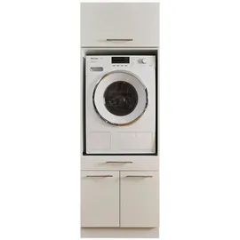 laundreezy Waschmaschinenschrank mit Schrankaufsatz, Weiß - Waschmaschinen-Überbauschrank TÜV-Zertifiziert mit viel Stauraum - 67,5 x 200 x 67,5 cm (B/H/T)