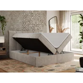MKS Meble Boxspringbett 180x200 mit Bettkasten und Matratze H4, Polsterbett 180x200 mit Bettkasten, Bett 180x200 mit Stauraum und Topper - Premium-... - Beige