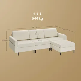 VASAGLE Modulares Sofa, L-förmiger Couch, 4-Sitzer, Schlafsofa mit Fußmodulen, tiefe Sitze - Weiß
