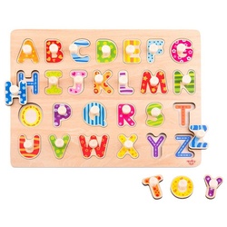 Tooky Toy Steckpuzzle Kinder Alphabet Puzzle Holz TY852, 26 Puzzleteile, bunte Buchstaben Steckspiel aus Holz bunt