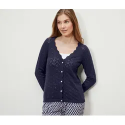 Strickjacke mit Ajour-Muster - Damen - Gr. XL - dunkelblau