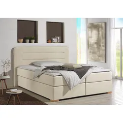 Boxspringbett HOME AFFAIRE "Manchester", beige (creme), B:120cm L:208cm, Strukturstoff-Bezug (100% Polyester), Komplettbetten, Boxspringbett, 5 Breiten, 3 Ausführungen, 2 Härtegraden, Topper, Steppung
