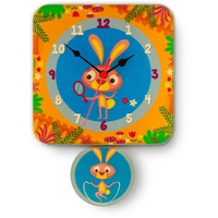 Dida - Wand- Pendeluhr Kaninchen, Analoge Uhr Zum Aufhängen Für Das Kinderzimmer, Dekoration EIN Paar Kaninchen