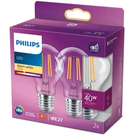 Philips LED Classic E27 4.3W 470lm, klar, Warmweiß