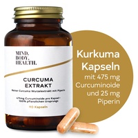 Curcuma Extrakt hochdosiert mit 475mg Curcuminoide pro 1 Kapsel (entspricht ca. 15000 mg Kurkuma) + Piperin (Schwarzer Pfeffer Extrakt) - 90 Tage