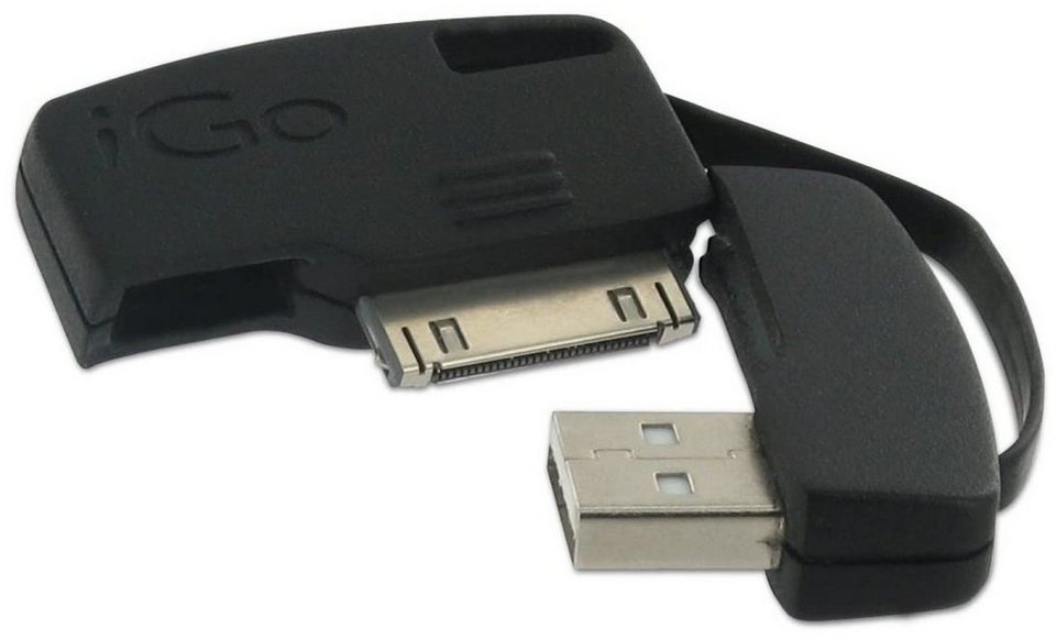 iGo USB Lade-Kabel Ladegerät Schlüssel-Anhänger Smartphone-Kabel, USB Typ A, Apple Dock-Connector, Dock-Connector 30-pol. für Apple iPhone iPod Touch Nano Classic iPad schwarz