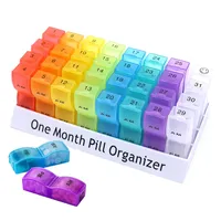 Monat Tablettenbox Morgens Abends 2 Fächer, Klein Pillendose Große Fächer,Medikamentenbox, Aufklappbarer Tablettenspender, Medikamenten-Organizer Regenbogenfarbener Tablettenbehälter, 20.5x10.3x7cm