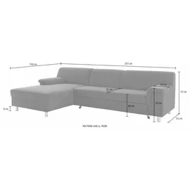 DOMO collection Ecksofa DOMO COLLECTION "Jamie, modern und elegant, Fußhöhe 9cm, L-Form", blau (petrol), B:251cm H:72cm T:80cm, Sofas, Ecksofa, wahlweise mit Bettfunktion