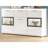 Inn.Furn Sideboard Cover (Kommode in Weiß Hochglanz, 3-türig, 125 x 81 cm), mit 6 Fächern und Vollauszug weiß