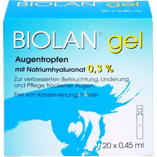 BIOLAN Gel Augentropfen mit Natriumhyaluronat 0,3% für trockene Augen, 20 St. Einzeldosispipetten