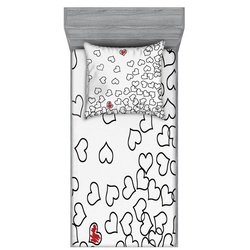 Bettwäsche bedrucktes 2-teiliges Bettwäscheset, Abakuhaus, Microfaser, Schwarz-Weiss Hochzeit Herzform rot|schwarz|weiß 90 cm x 200 cm