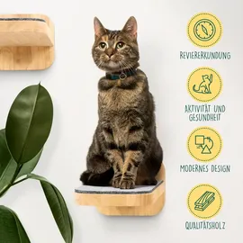Happy Pet HAPPYPET Katzentreppen 3er-Set für Wandmontage - Nachhaltiges Hartholz, Designer Kletterwand Katzen, Katzentreppe mit Filzbezug, Katzenleiter, Katzenwand zum Klettern, Catwalk, Natur 3x Stufen M 22 x 15 cm