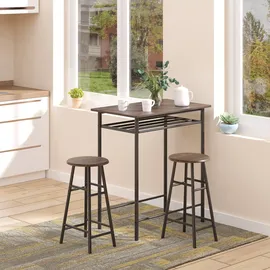 Homcom Bartisch Set 3-teilig Esstisch mit 2 Barhocker Essgruppe Küchentisch und Stühle Stehtisch und Barhocker mit Lagerregal Metall 80 x 50 x 90 cm Schwarz