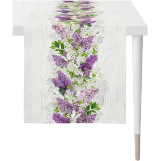 Tischläufer APELT "6404 SPRINGTIME, Frühjahrsdeko, Frühling", lila (weiß, flieder, natur), B:45cm L:140cm, Baumwolle, Polyester, Tischdecken, Digitaldruck