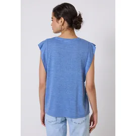 street one studio STREET ONE STUDIO, Damen, Gr. 46, blau (sunset blau), Stoff, 80% Polyester, 20% Viskose, unifarben, normal normal, Rundhals, Volant, Tops Trägertop, Rundhalsausschnitt
