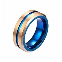 Taffstyle Fingerring Edelstahl Ring matt gebürstet mit farbigen Inlay 8mm Damen & Herren (Partnerring Ehering Trauring Hochzeitsring Freundschaftsring Ehering), sandgestrahlt Freundschaftsring Trauring Herrenring Damenring Paarring blau|goldfarben 58 (18.5)