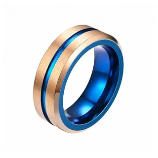 Taffstyle Fingerring Edelstahl Ring matt farbigen Inlay Rosegold Blau Größe 58 (18.5) (Partnerring Ehering Trauring Hochzeitsring Freundschaftsring Ehering), sandgestrahlt Freundschaftsring Trauring Herrenring Damenring Paarring blau|goldfarben 58 (18.5)