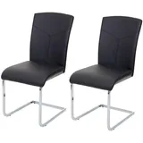 Mendler 2er-Set Esszimmerstuhl HWC-F36, Freischwinger Küchenstuhl Konferenzstuhl ~ Kunstleder, schwarz